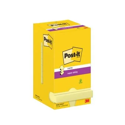 Notes Repositionnables Post-it Z-Notes Super Sticky carrées Jaune 76 x 76 mm – lot de 12 blocs de 90 feuilles