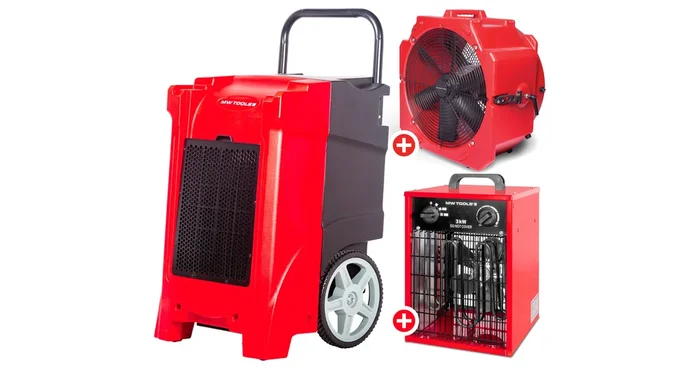 Pack déshumidificateur PRO 90L/Jour BDP90 + Ventilateur sécheur ø500mm MV500PPL + Chauffage électrique 3 kW WEL03 MW Tools