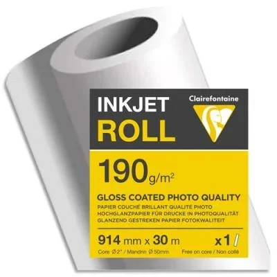 Papier couché blanc Clairefontaine – brillant – 190g – pour traceur 0,914 x 30 m – bobine