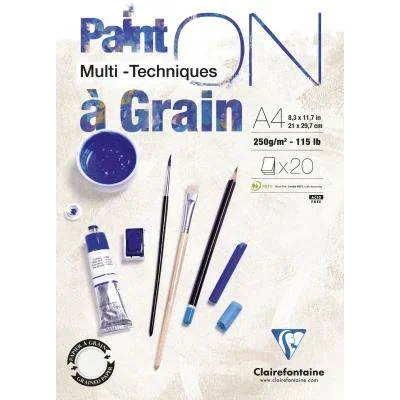 Papier multi-techniques à grain collé Clairefontaine Paint&rsquo;on – A4 – 250 g – pochette de 20 feuilles blanches
