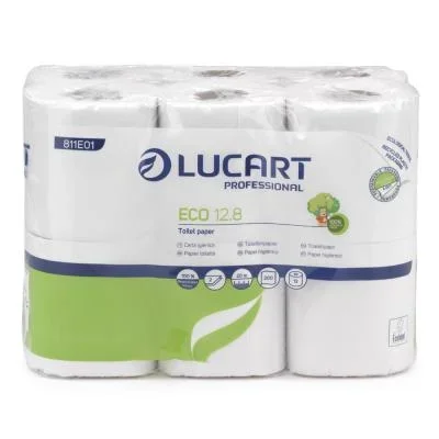 Papier toilette économique recyclé Lucart double épaisseur 200 feuilles gaufrées blanc – Carton de 96 rouleaux standard