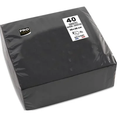Paquet de 40 serviettes micro-gaufrées ouate 2 plis Pronto – 38×38 cm – Noir