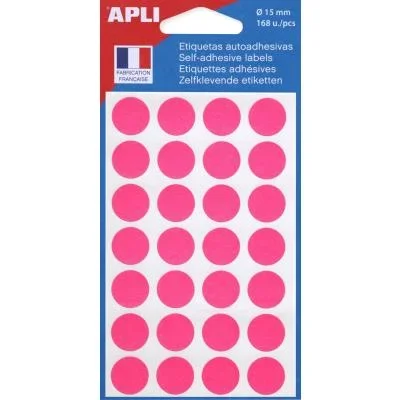 Pastilles adhésives de couleur Agipa – o 15 mm – pochette de 168 – coloris rose