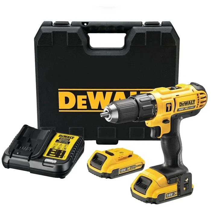 Perceuse-visseuse à percussion XR 18V 2Ah Li-Ion – Mandrin plastique – DCD776D2-QW – DEWALT