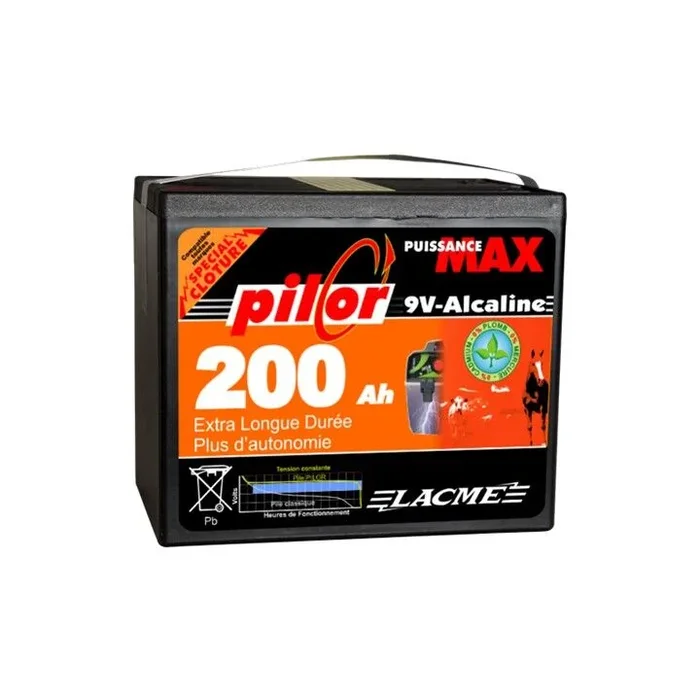 Pile alcaline pilor 9V/200 Ah pour clôture électrique – LACME – 623350