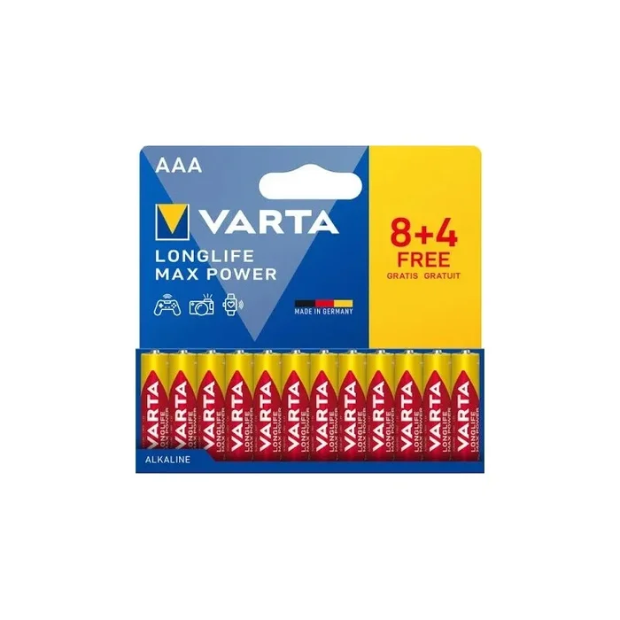 Pile Varta Longlife Max Power AAA LR03 – tension 1.5V – lot de 8 + 4 offertes