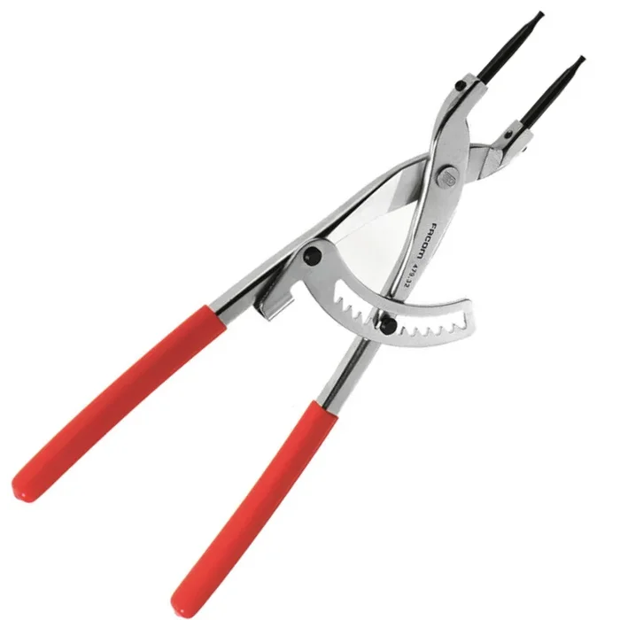 Pince a cremaillere fermante pour circlips interieurs a bec droit