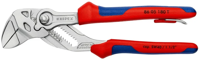 Pince cle 180mm chrome bimat antichute KNIPEX – 86 05 180 T BK