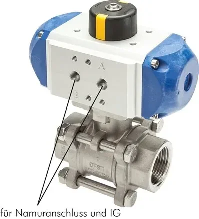 Pneumat. Vanne à bille en acier inoxydable, 88,9mm, fermeture par ressort