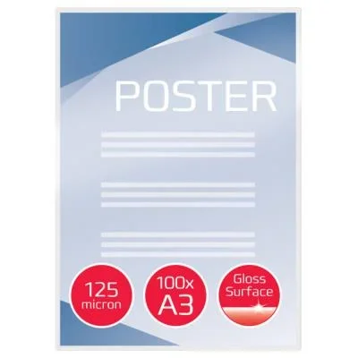 Pochettes de plastification brillantes GBC A3 – Transparente – Epaisseur : 125 microns par face – Boîte de 100