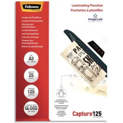 Pochettes de plastification Fellowes – A3 – 125 microns – boîte de 25