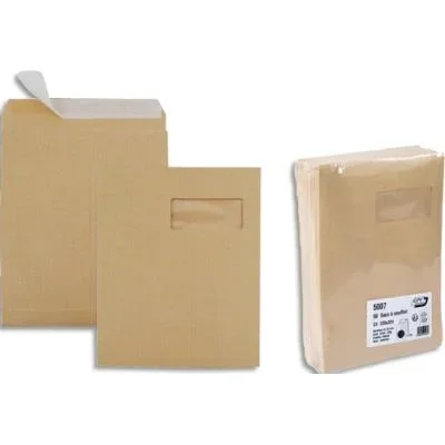 Pochettes kraft armé GPV – 3 soufflets 3 cm – 130 g – 229 x 324 mm – fenetre 50 x 105 mm – boite de 50 pochettes