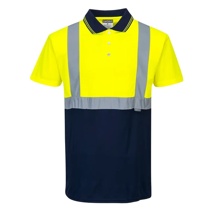 Polo haute visibilité manches Courtes Portwest S479, Jaune/Bleu marine, taille XS, Unisexe