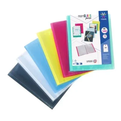 Porte vues personnalisable Viquel Propyglass A4 – Polypropylène lisse 5/10 – 70 pochettes – 140 vues – Assortis