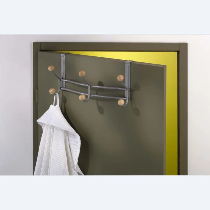 Portemanteaux de porte 6 têtes + boules bois – Coloris alu – MOTTEZ – B701QAL