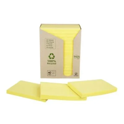 Post-it recyclés – 76 x 127 mm – 100 feuilles – tour 16 blocs – coloris jaune