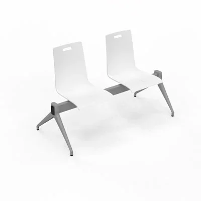 Poutre Evasion 2 places – poutre structure métal gris aluminium – assise hêtre multipli teinté blanc