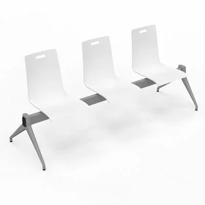 Poutre Evasion 3 places – poutre structure métal gris aluminium – assise hêtre multipli teinté blanc