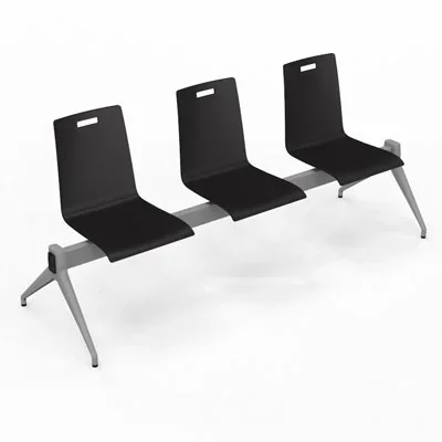 Poutre Evasion 3 places – poutre structure métal gris aluminium – assise hêtre multipli teinté noir