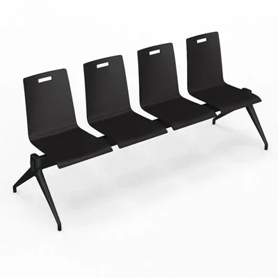 Poutre Evasion 4 places – poutre structure métal lisse noir – assise hêtre multipli teinté noir