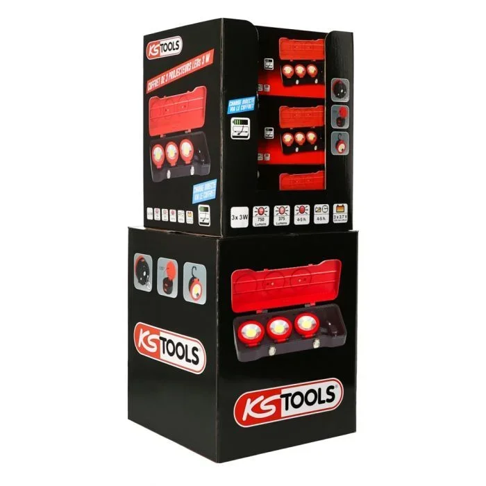 Présentoir de 9 coffrets de 3 projecteurs LEDs 3W KSTOOLS – 1504314D