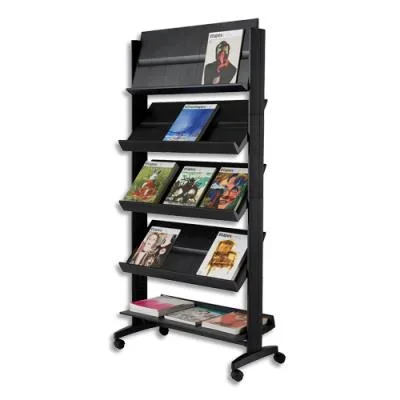 Présentoir de sol Paperflow – 5 tablettes mobile – noir