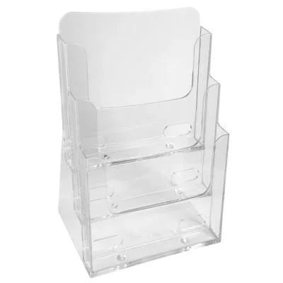 Présentoir de table vertical de prospectus Exacompta Cristal – 3 compartiments A4 – Transparent