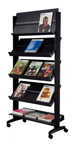 Présentoir mobile large 5 tablettes noir