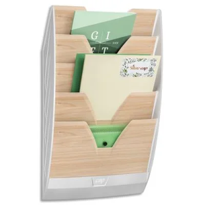 Présentoir mural CEP 154 SILVA 5 cases – Dimensions (l x h x p) : 35 x 58 x 12,2 cm – Blanc/Hêtre