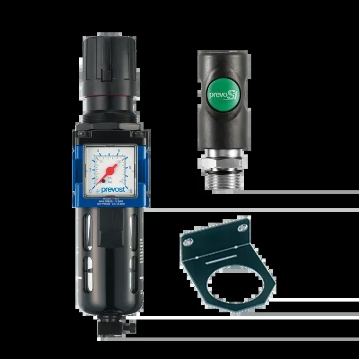 PREVOST ALTO 1 – Filtre régulateur avec manomètre et fixation et raccord de sécurité prevoS1 G1/4