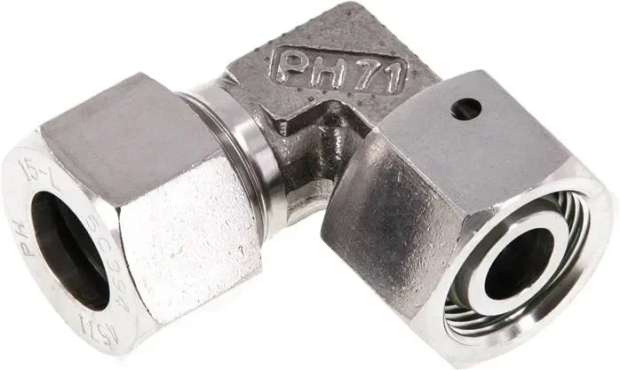 Raccord à angle réglable 15 L (M22x1,5), 1.4571, avec cône d&rsquo;étanchéité et joint torique