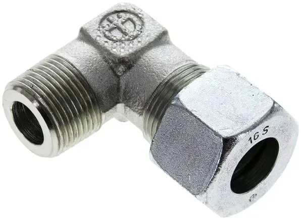 Raccord à bague coupante coudée. M 22×1,5 (conique)-16 S (M24x1,5), acier galvanisé