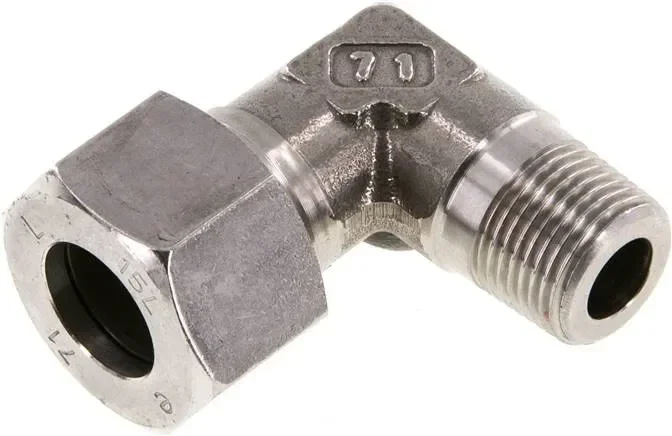 Raccord à bague coupante coudée. R 3/8&Prime;-15 L (M22x1,5), 1.4571