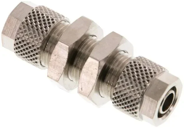 Raccord cloison 8×6 – 8x6mm, laiton nickelé