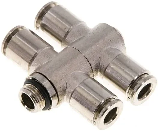 Raccord compact enfichable, pièce en T, double, MS nickelé, tuyau D 06 mm, raccord 1/8