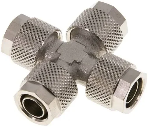 Raccord cruciforme 10x8mm, laiton nickelé