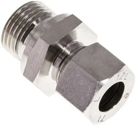 Raccord droit à bague coupante G 1/2″-12 L (M18x1,5), 1.4571, joint FKM