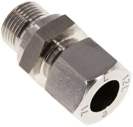 Raccord droit à bague coupante G 3/8″-12 L (M18x1,5), 1.4571, joint FKM