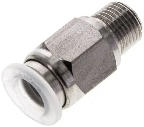 Raccord droit enfichable R 1/8″-8mm, IQS-PP, polypropylène avec filetage en acier inoxydable