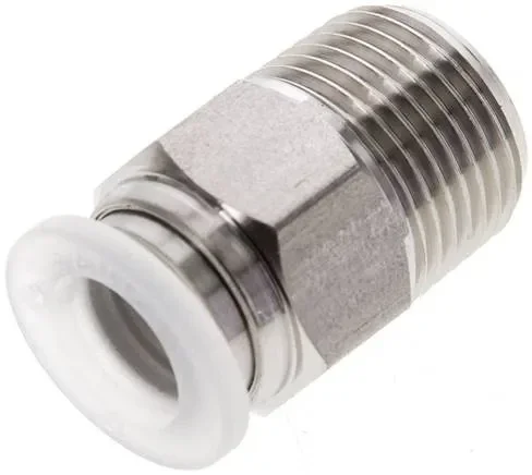Raccord droit enfichable R 3/8″-10mm, IQS-PP, polypropylène avec filetage en acier inoxydable