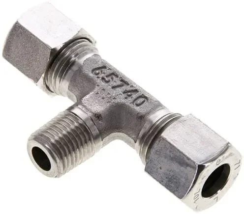 Raccord en T à bague coupante R 1/4″-10 L (M16x1,5), 1.4571