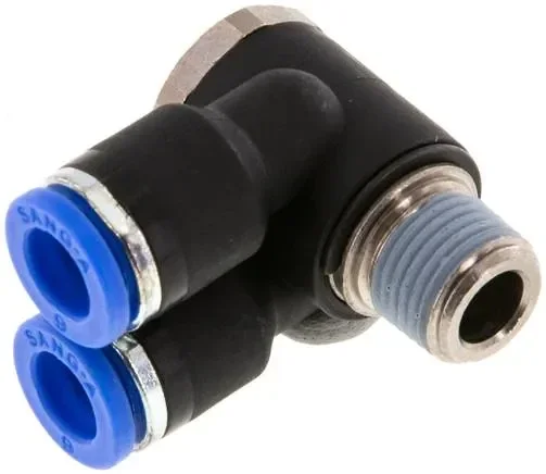 Raccord enfichable coudé en Y R 1/8 « x6mm, standard IQS, avec hexagone externe