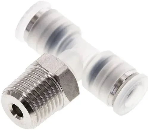 Raccord enfichable en T R 1/4&Prime;-6mm, IQS-PP, polypropylène avec filetage en acier inoxydable