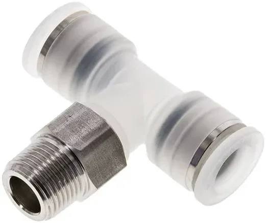 Raccord enfichable en T R 3/8&Prime;-12mm, IQS-PP, polypropylène avec filetage en acier inoxydable