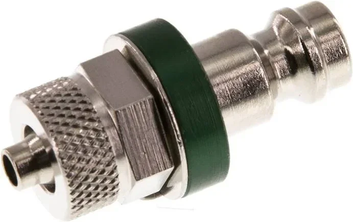 Raccord mâle (NW5) pour tuyau 6×4 mm, laiton nickelé, vert, laiton nickelé