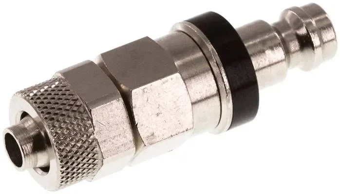 Raccord mâle (NW5) pour tuyau 8×6 mm, laiton nickelé, fermeture des deux côtés, noir