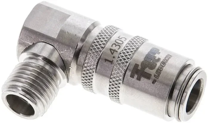 Raccord rapide à température réglable à 90°, embout 9 mm, G 1/4″ (filetage mâle), acier inoxydable, sans vanne