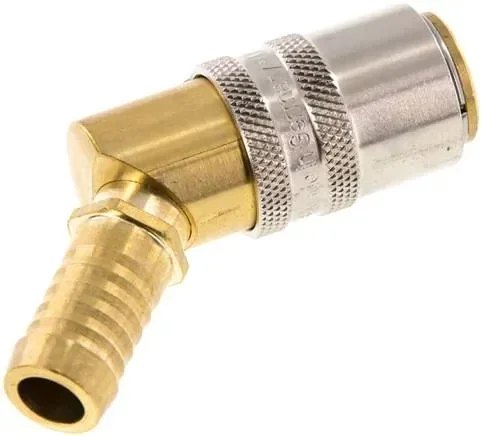 Raccord rapide de trempe (angle 45°) embout 13 mm, tuyau 13 (1/2″) mm, sans vanne avec dispositif de déverrouillage