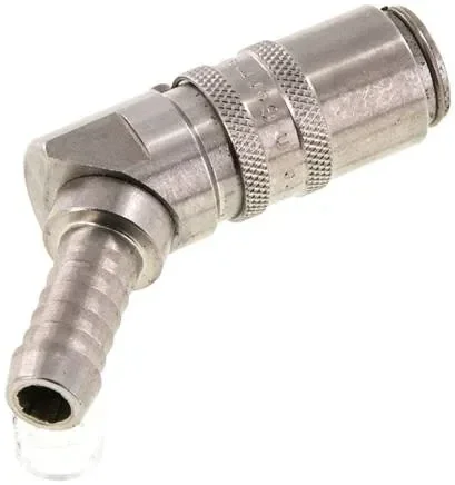 Raccord rapide de trempe (angle 45°) embout 9 mm, tuyau 9 (3/8″) mm, acier inoxydable, sans vanne