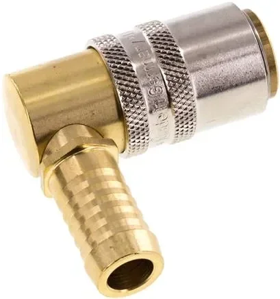 Raccord rapide de trempe (angle 90°) embout 13 mm, tuyau 13 (1/2″) mm, sans vanne avec dispositif de déverrouillage